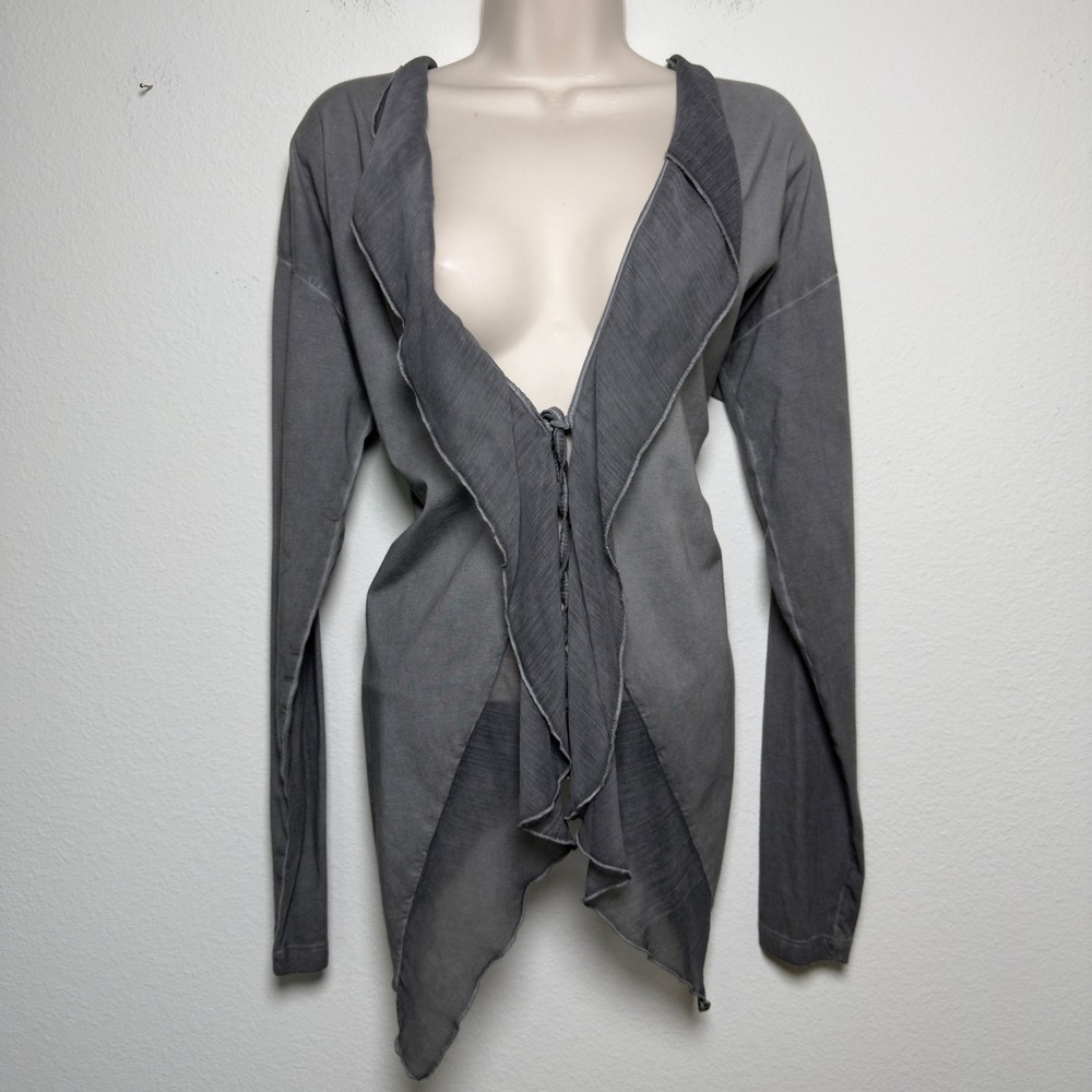 Yest Women‎ Whimsigoth Cardigan Tie Front Grey Sheer Ruffle Embroidered Sequin